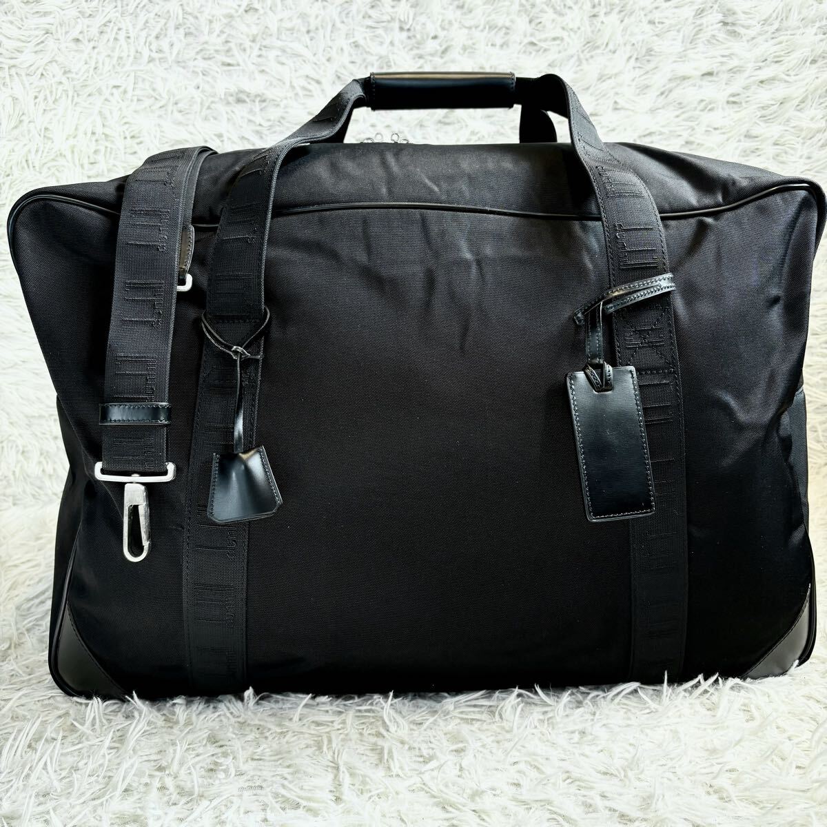 美品●dunhill ダンヒル ボストンバッグ トラベル 2way 黒 ブラック 本革 レザー ナイロン ロゴ柄 ダブルファスナー 大容量 _画像2