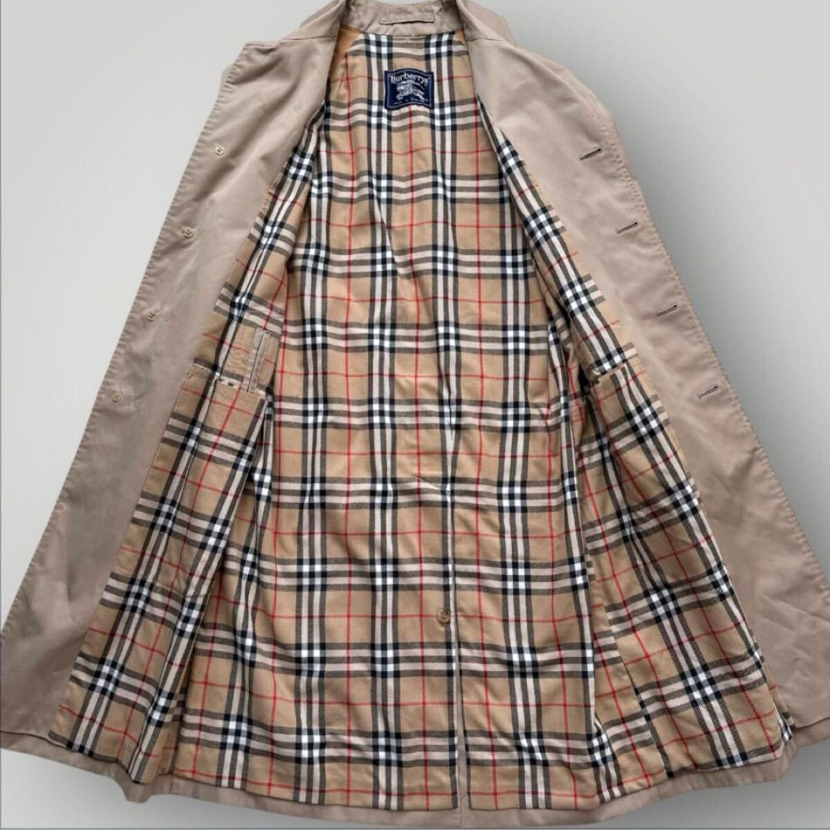 美品●バーバリー BURBERRY ステンカラーコート ノバチェック バルマカーンコート ベージュ ハニーベージュ メンズ ビジネス 三陽商会_画像3