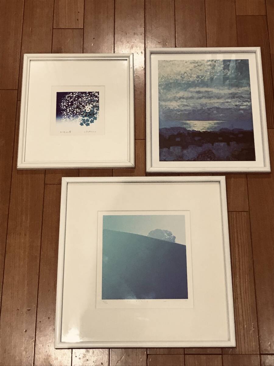 【 シルクスクリーン　中x1、小x2 、病院待合室等に・・・】 (デッドストック・押し入れコレクション品)・若干色焼け・有り_画像1