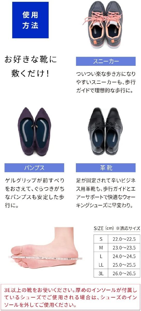 【お得4個セット割】ウォーキングティーチャーインソールスリムAir (S:22.0～22.5cm)_画像5