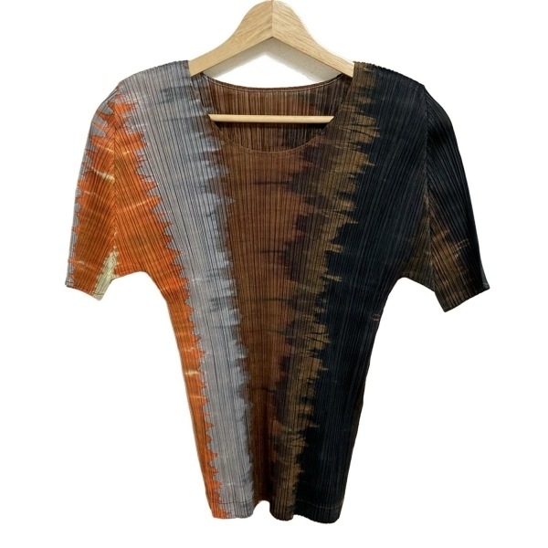 プリーツプリーズ PLEATS PLEASE 半袖カットソー サイズ4 XL PP03-JK517 - グレー×黒×マルチ レディース トップス_画像1