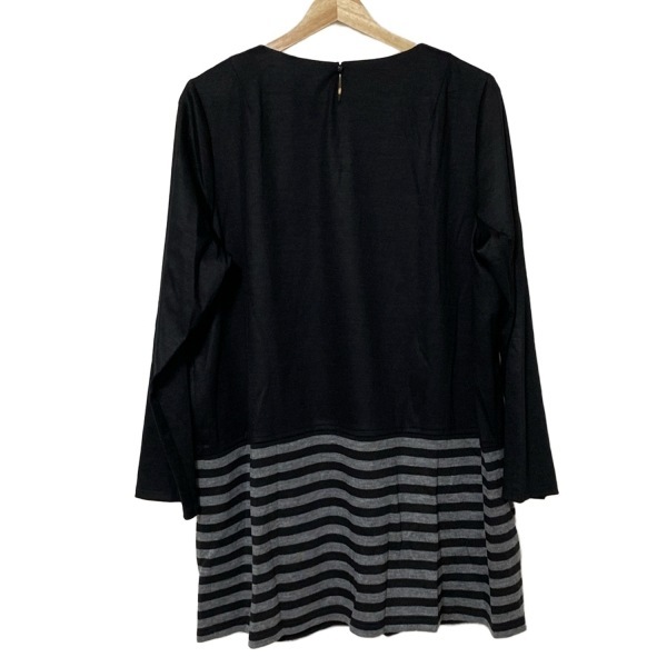 レリアン Leilian サイズ17+ XL - 黒×グレー レディース クルーネック/長袖/ひざ丈/ボーダー 美品 ワンピース_画像2
