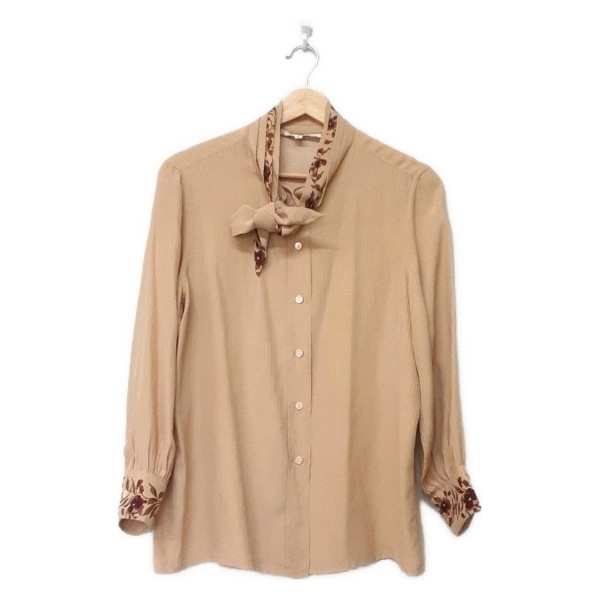  Salvatore Ferragamo FERRAGAMO/SalvatoreFerragamo рубашка с длинным рукавом блуза размер L - бежевый × темно-коричневый × мульти- женский прекрасный товар 