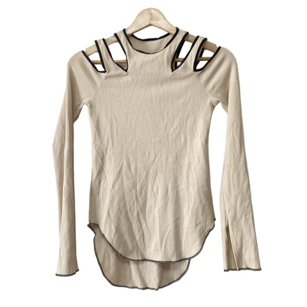 シングス ザット マター THINGS THAT MATTER 長袖カットソー サイズF - ベージュ×黒 レディース ニット トップス_画像1