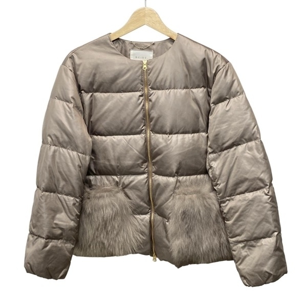 ベイジ BEIGE ダウンジャケット サイズ4 XL - グレーベージュ レディース 長袖/フォックス/ジップアップ/ファー着脱可/冬 美品 ジャケット_画像1