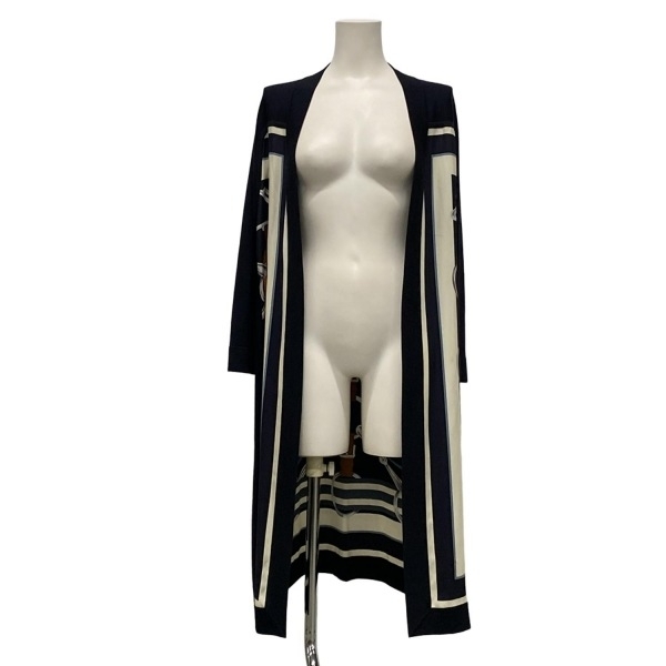 エルメス HERMES カーディガン サイズ38 M - カシミヤ、シルク ネイビー×白×マルチ レディース 長袖/ロング丈 美品 トップス_画像1