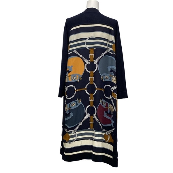 エルメス HERMES カーディガン サイズ38 M - カシミヤ、シルク ネイビー×白×マルチ レディース 長袖/ロング丈 美品 トップス_画像2