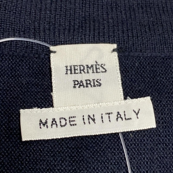 エルメス HERMES カーディガン サイズ38 M - カシミヤ、シルク ネイビー×白×マルチ レディース 長袖/ロング丈 美品 トップス_画像3