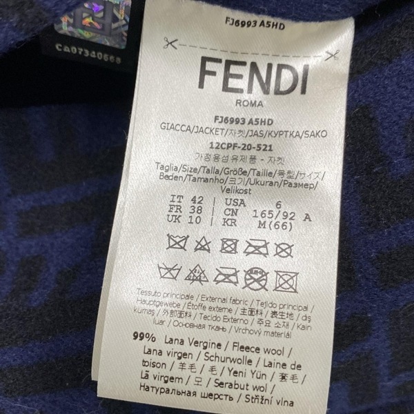  Fendi FENDI блузон размер 42 M FJ6993 A5HD - шерсть темный темно-синий × чёрный женский жакет 