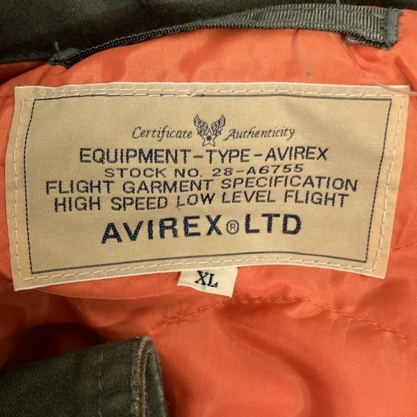 アビレックス AVIREX サイズXL 黒×カーキ×イエロー メンズ 冬物/ジップアップ 美品 コート_画像3