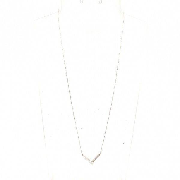 ノーブランド Unbranded ネックレス K18PG×ダイヤモンド×白 総重量:1.4g/0.10刻印 美品 アクセサリー(首)_画像2