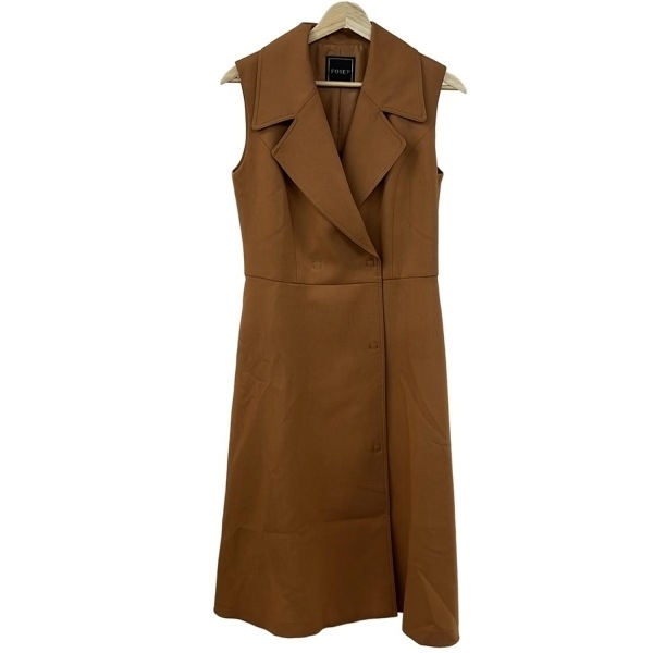フォクシー FOXEY サイズ40 M 39906 - ライトブラウン レディース ノースリーブ/ダブル/ロング丈/ベルト付き/春/秋 美品 コート_画像1