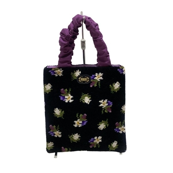 フェイラー FEILER トートバッグ - 黒×パープル×マルチ 花柄/ミニバッグ 美品 バッグ_画像1