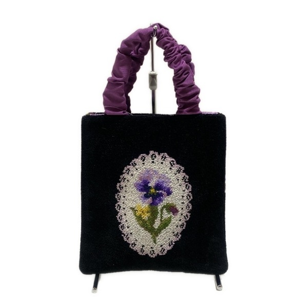 フェイラー FEILER トートバッグ - 黒×パープル×マルチ 花柄/ミニバッグ 美品 バッグ_画像3