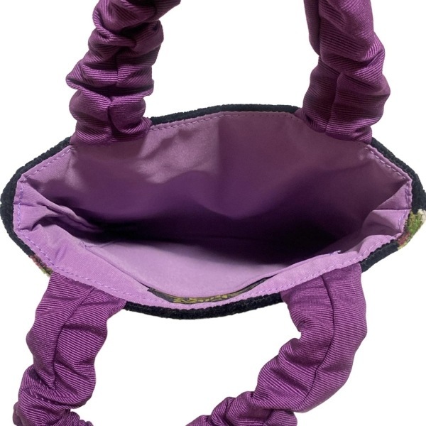 フェイラー FEILER トートバッグ - 黒×パープル×マルチ 花柄/ミニバッグ 美品 バッグ_画像7