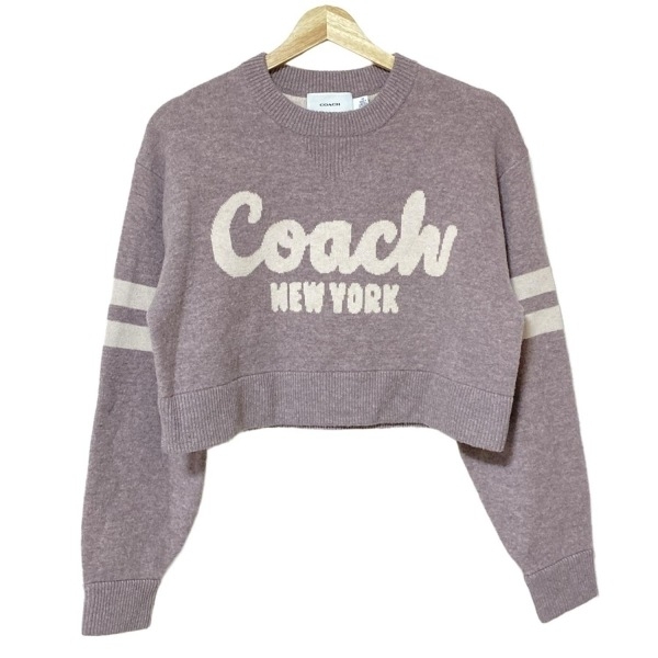 コーチ COACH 長袖セーター/ニット サイズXS - ライトパープル×アイボリー レディース クルーネック/ショート丈 美品 トップス_画像1