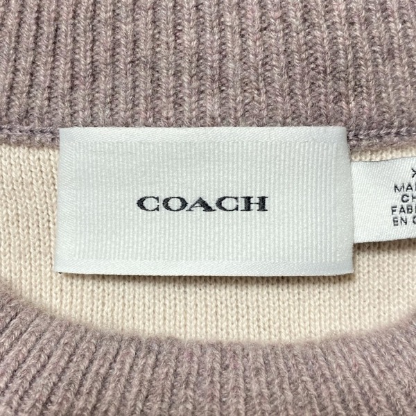コーチ COACH 長袖セーター/ニット サイズXS - ライトパープル×アイボリー レディース クルーネック/ショート丈 美品 トップス_画像3