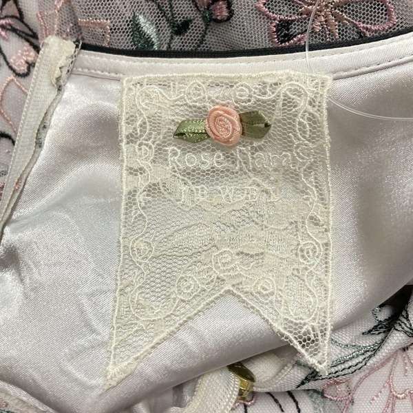 ローズティアラ Rose Tiara サイズ42 L ライトグレー×黒×ピンク レディース 半袖/チュール/リボン/刺繍/フラワー 新品同様 ワンピース_画像3