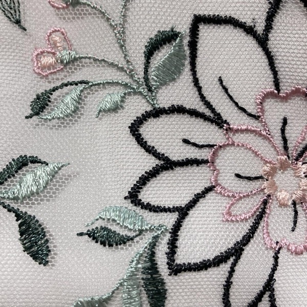 ローズティアラ Rose Tiara サイズ42 L ライトグレー×黒×ピンク レディース 半袖/チュール/リボン/刺繍/フラワー 新品同様 ワンピース_画像6