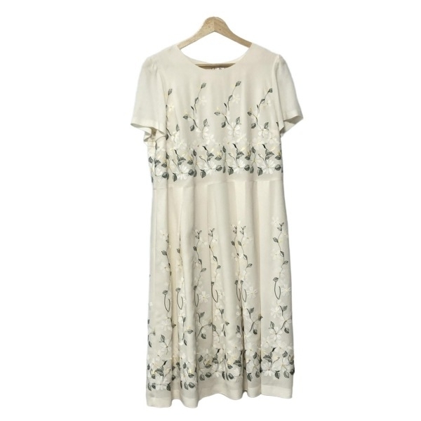 ローズティアラ Rose Tiara サイズ42 L アイボリー×白×グリーン レディース 半袖/刺繍/フラワー 美品 ワンピース_画像1