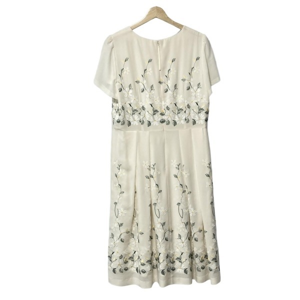 ローズティアラ Rose Tiara サイズ42 L アイボリー×白×グリーン レディース 半袖/刺繍/フラワー 美品 ワンピース_画像2