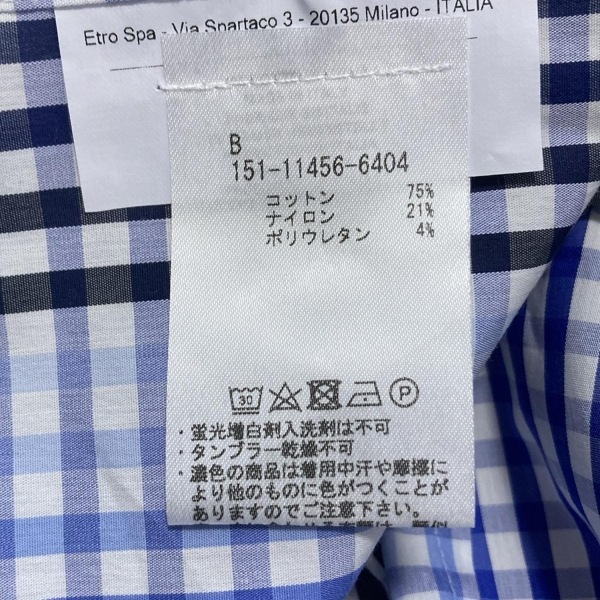 エトロ ETRO 長袖シャツ サイズ41 - 白×ネイビー×マルチ メンズ チェック柄 新品同様 トップス_画像4