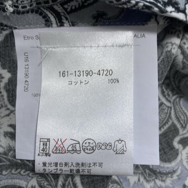 エトロ ETRO 長袖シャツ サイズL - 黒×ネイビー×マルチ メンズ ペイズリー柄/花柄 新品同様 トップス_画像4