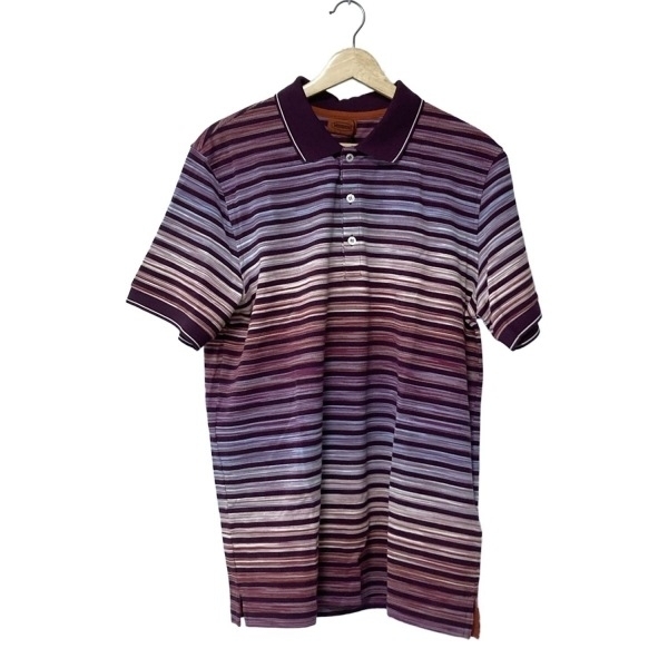 ミッソーニ MISSONI 半袖ポロシャツ サイズL - ボルドー×ライトパープル×マルチ メンズ ボーダー 新品同様 トップス_画像1