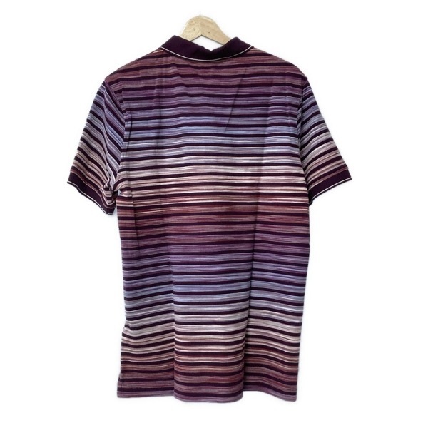 ミッソーニ MISSONI 半袖ポロシャツ サイズL - ボルドー×ライトパープル×マルチ メンズ ボーダー 新品同様 トップス_画像2