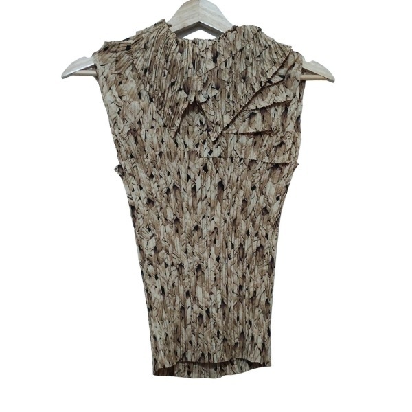 イッセイミヤケ ISSEYMIYAKE ノースリーブシャツブラウス サイズ2 M - ベージュ×ブラウン×黒 レディース プリーツ 美品 トップス_画像2