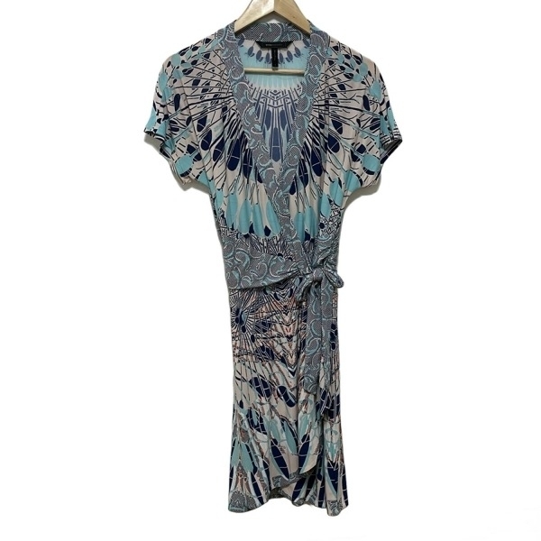 ビーシービージーマックスアズリア BCBGMAXAZRIA サイズS - ベージュ×ターコイズブルー×マルチ レディース 半袖/ひざ丈/カシュクール_画像1