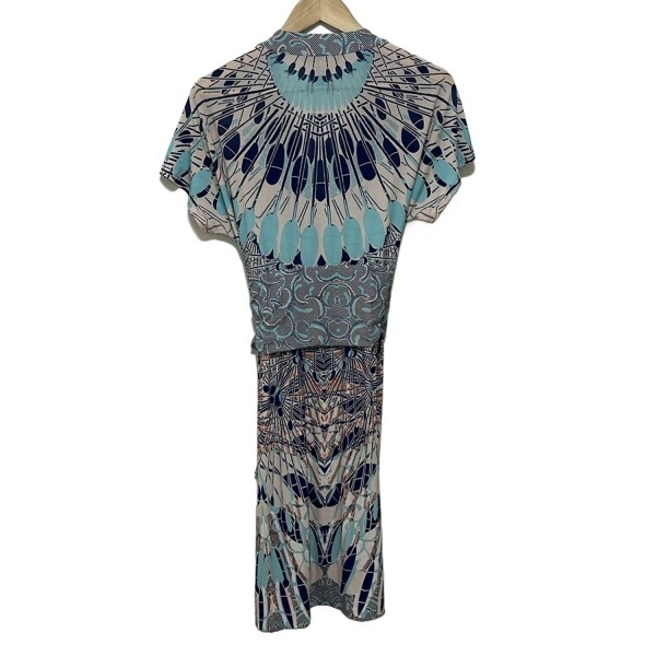 ビーシービージーマックスアズリア BCBGMAXAZRIA サイズS - ベージュ×ターコイズブルー×マルチ レディース 半袖/ひざ丈/カシュクール_画像2