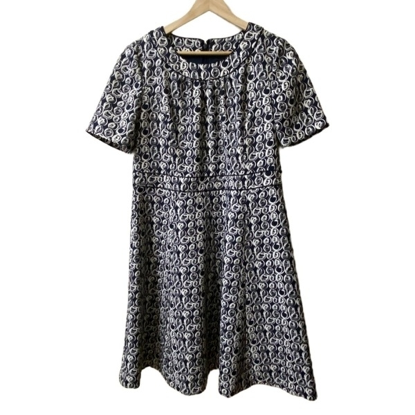 レリアン Leilian サイズ11 M - ダークネイビー×白 レディース クルーネック/半袖/ひざ丈 ワンピース_画像1