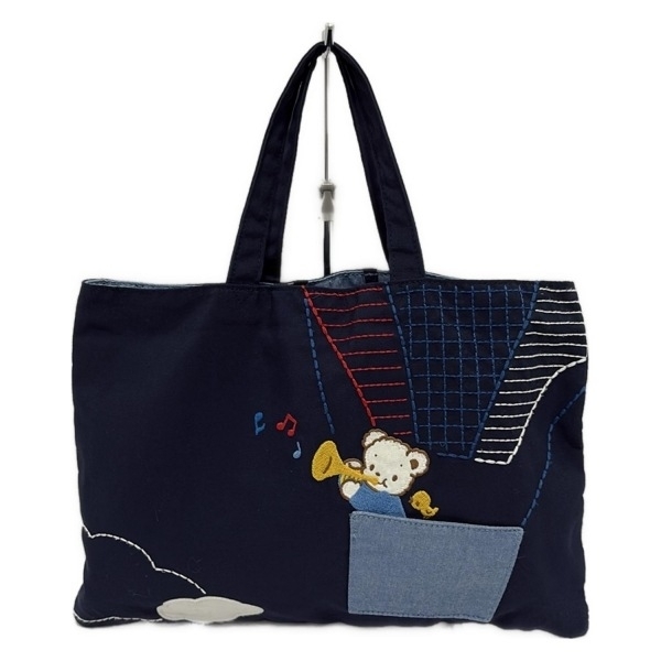 ファミリア familiar トートバッグ - コットン ダークネイビー クマ/ステッチ 美品 バッグ_画像1