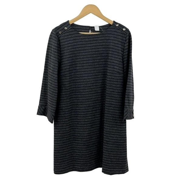 レリアン Leilian サイズ17+ XL - ダークグレー×ダークネイビー レディース クルーネック/七分袖/ミニ/ニット/ボーダー 美品 ワンピース_画像1