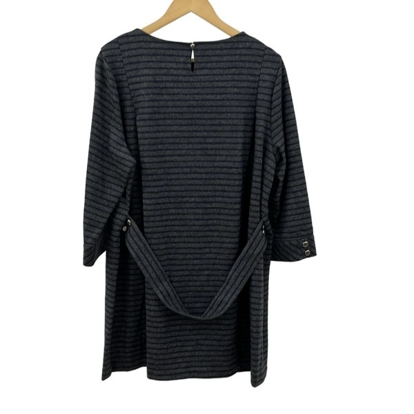 レリアン Leilian サイズ17+ XL - ダークグレー×ダークネイビー レディース クルーネック/七分袖/ミニ/ニット/ボーダー 美品 ワンピース_画像2