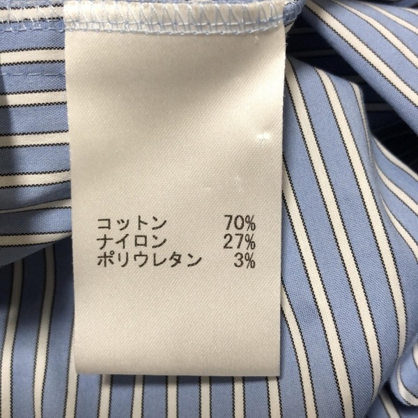 レリアン Leilian サイズ7 S - ライトブルー×白×黒 レディース レギュラーカラー/七分袖/ひざ丈/ストライプ/フリル/シャツワンピ_画像4