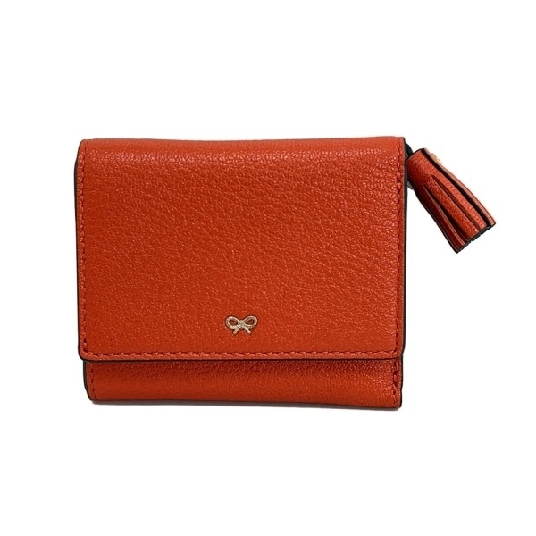 アニヤハインドマーチ Anya Hindmarch 3つ折り財布/ミニ/コンパクト ミニ トライフォード ピーピング アイズ レザー オレンジ 美品 財布_画像1