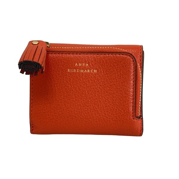 アニヤハインドマーチ Anya Hindmarch 3つ折り財布/ミニ/コンパクト ミニ トライフォード ピーピング アイズ レザー オレンジ 美品 財布_画像2