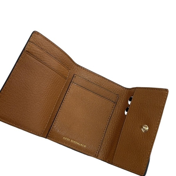 アニヤハインドマーチ Anya Hindmarch 3つ折り財布/ミニ/コンパクト ミニ トライフォード ピーピング アイズ レザー オレンジ 美品 財布_画像3