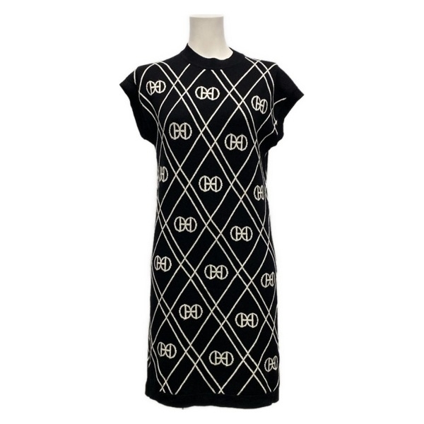 エルメス HERMES サイズ34 S 2E2513DT - カシミヤ 黒×白 レディース 半袖/ひざ丈/ニット/H rond 美品 ワンピース_画像1