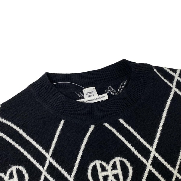 エルメス HERMES サイズ34 S 2E2513DT - カシミヤ 黒×白 レディース 半袖/ひざ丈/ニット/H rond 美品 ワンピース_画像8