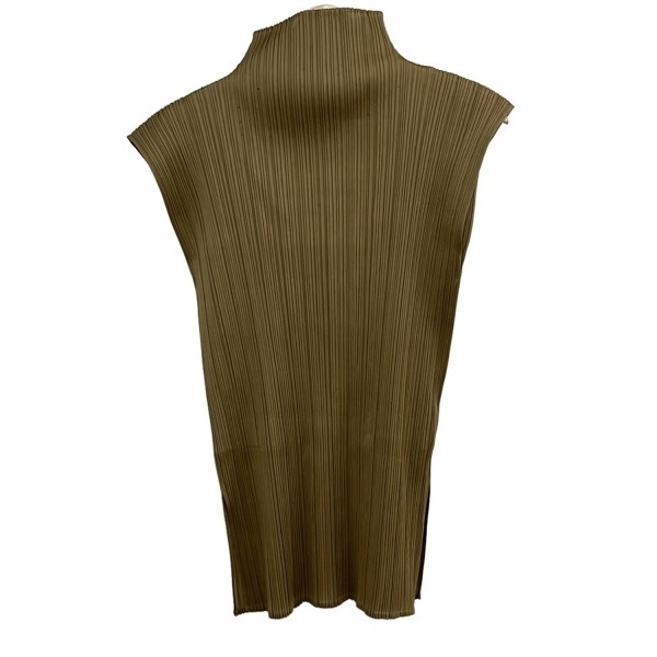 イッセイミヤケ ISSEYMIYAKE ノースリーブカットソー サイズM - ベージュ レディース ハイネック/ラインストーン/プリーツ トップス_画像2