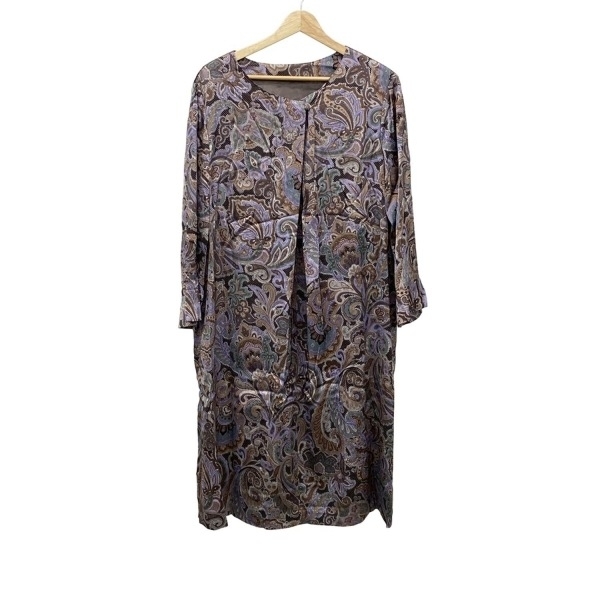 レリアン Leilian サイズ17＋ XL - ライトパープル×ダークブラウン×マルチ レディース クルーネック/長袖/ひざ丈/ペイズリー柄/G.BINDA_画像1