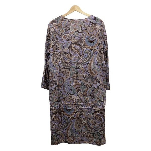 レリアン Leilian サイズ17＋ XL - ライトパープル×ダークブラウン×マルチ レディース クルーネック/長袖/ひざ丈/ペイズリー柄/G.BINDA_画像2