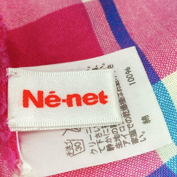 ネネット Ne-net ストール(ショール) - コットン ライトブルー×ピンク×白 チェック柄 美品 マフラー_画像2
