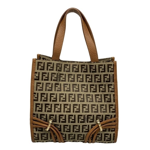 フェンディ FENDI トートバッグ 8BH170 ズッキーノ柄 レザー ダークブラウン×ベージュ×ブラウン ミニバッグ バッグ_画像3