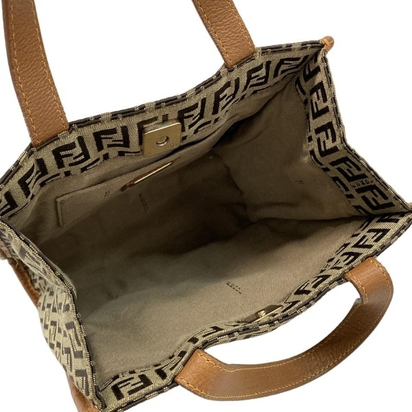 フェンディ FENDI トートバッグ 8BH170 ズッキーノ柄 レザー ダークブラウン×ベージュ×ブラウン ミニバッグ バッグ_画像7