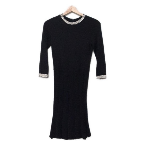 エムプルミエ M-PREMIER サイズ34 S - 黒 レディース 長袖/ニット/フェイクパール/ビーズ 新品同様 ワンピース_画像1