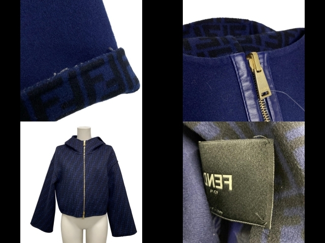  Fendi FENDI блузон размер 42 M FJ6993 A5HD - шерсть темный темно-синий × чёрный женский жакет 